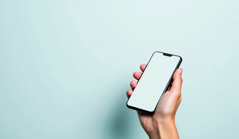 Mano che tiene uno smartphone con icona di messaggio su sfondo pulito