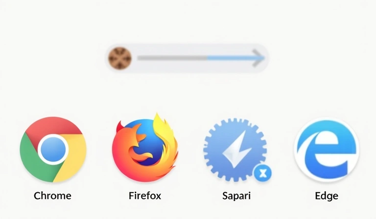 Icone di diversi browser web (Chrome, Firefox, Safari, Edge) con un'immagine astratta che simboleggia le impostazioni dei cookie