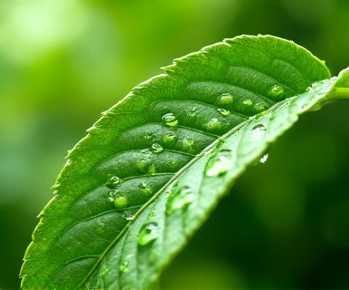 Foglie verdi fresche e gocce d'acqua