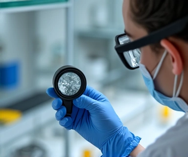 Mani che ispezionano un prodotto di qualità in laboratorio