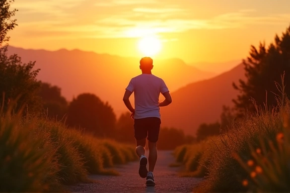 Uomo che corre all'aperto al tramonto